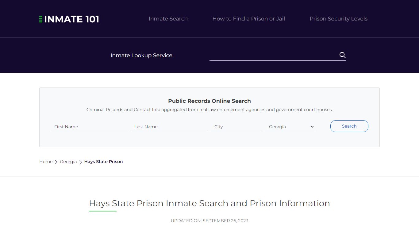 Hays State Prison Inmate Search and Prison Information