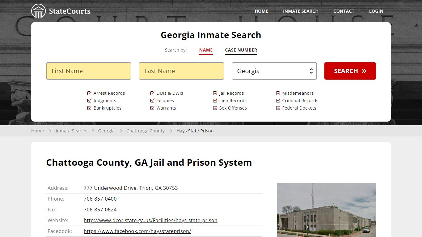 Hays State Prison Inmate Records Search, Georgia - StateCourts