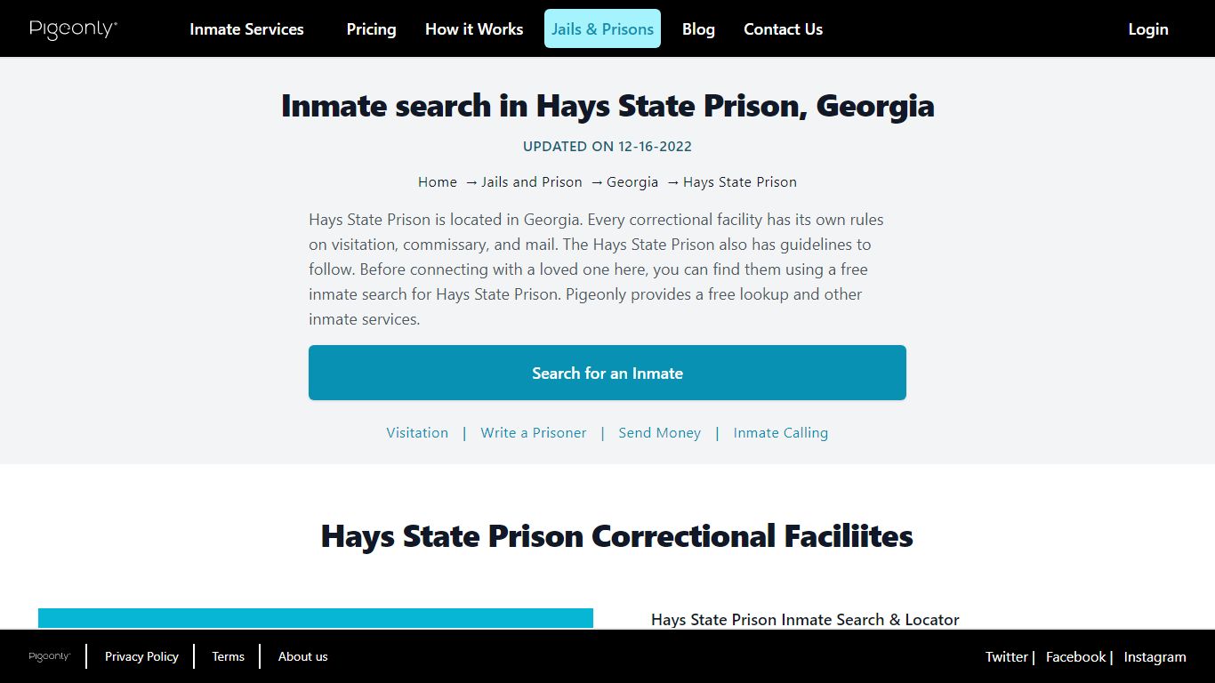 Inmate Search Hays State Prison, Georgia | Pigeonly